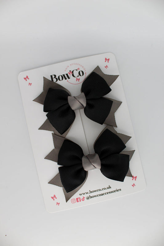 School Bows Black and Metal Grey - Knot Bow Set - Clip