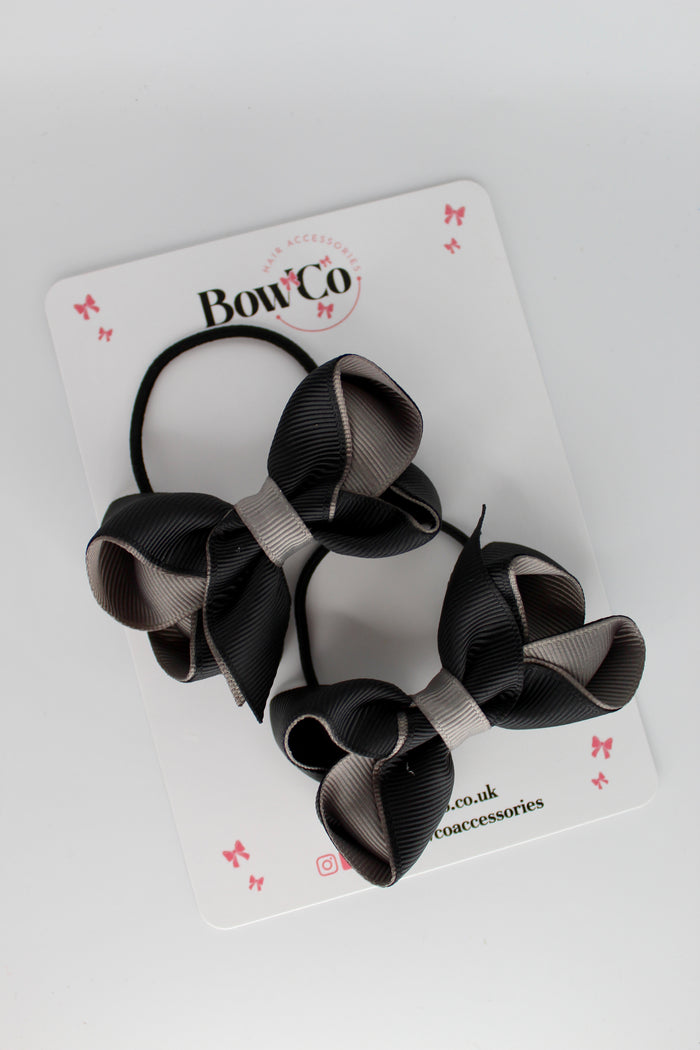 School Bows Black and Metal Grey- Loop Bow Set - Elastic