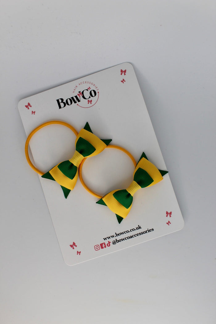 School Bows Forest Green and Yellow Gold - Butterfly Bow Set - Elastic