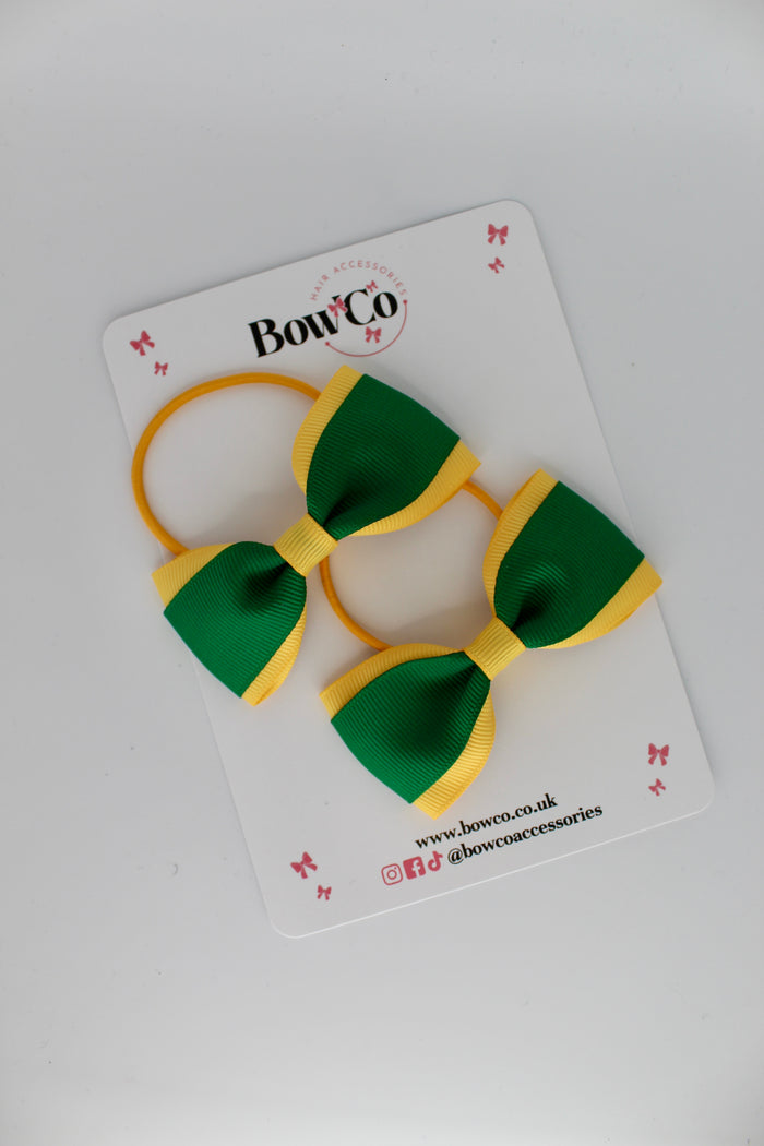 School Bows Forest Green and Yellow Gold - Tuxedo Bow Set - Elastic