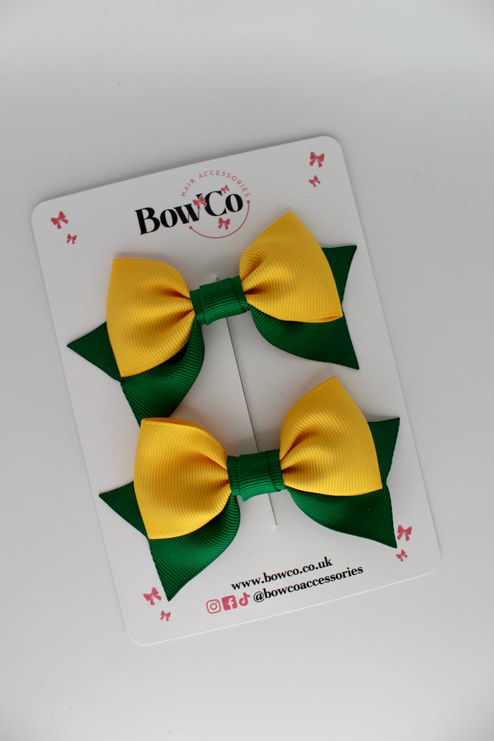 School Bows Green and Yellow Gold - Bow Tail Set - Clip
