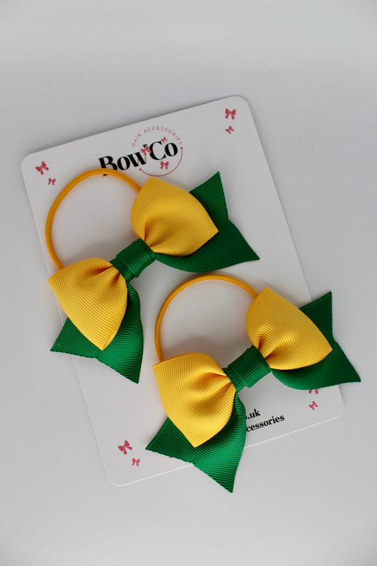 School Bows Green and Yellow Gold - Bow Tail Set - Elastic
