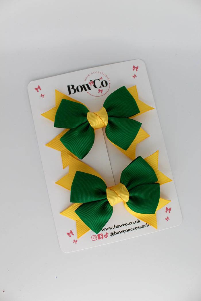 School Bows Green and Yellow Gold - Knot Bow Set - Clip
