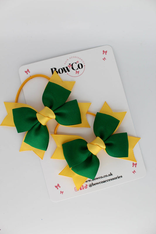 School Bows Green and Yellow Gold - Knot Bow Set - Elastic
