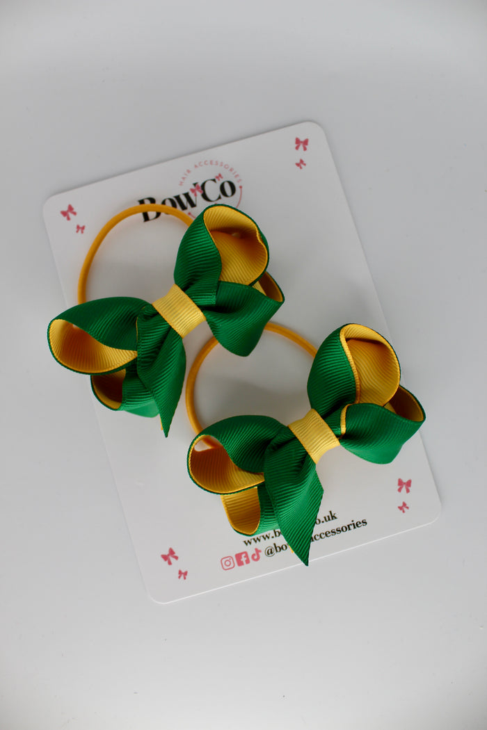 School Bows Green and Yellow Gold Loop Bow Set - Elastic