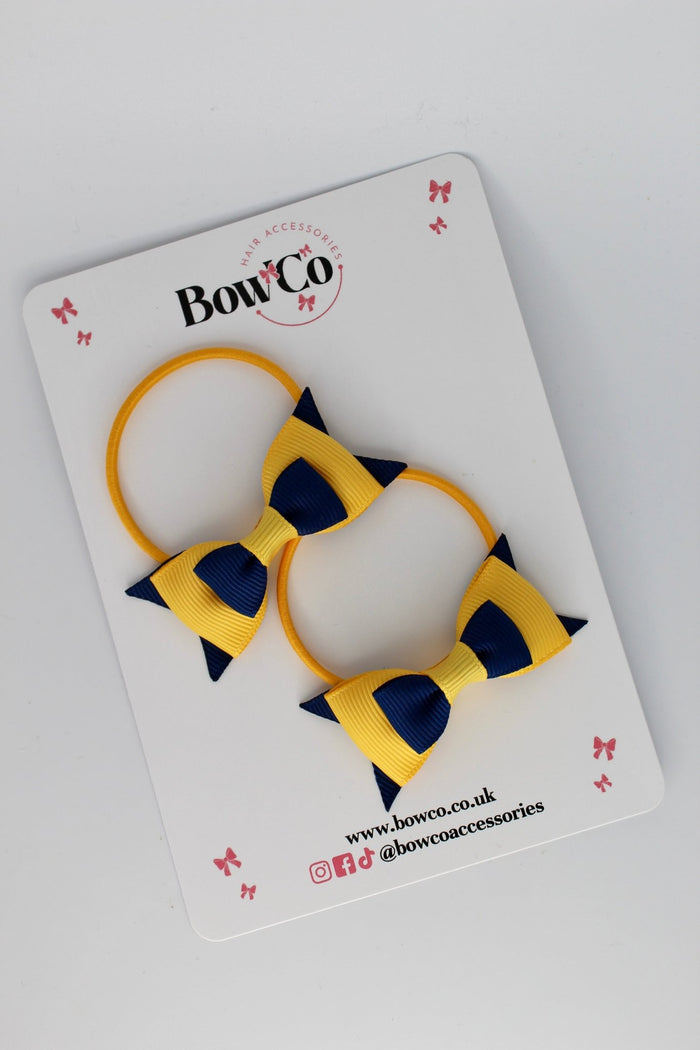 School Bows Navy and Yellow Gold - Butterfly Bow Set - Elastic