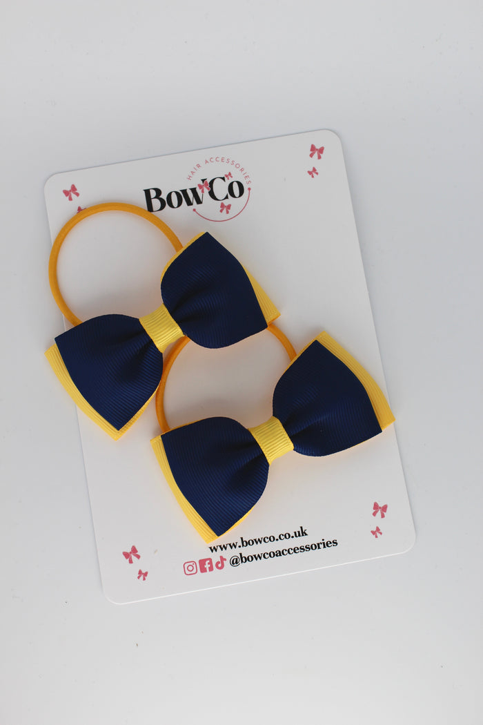 School Bows Navy and Yellow Gold - Double Lapel Bow Set - Elastic
