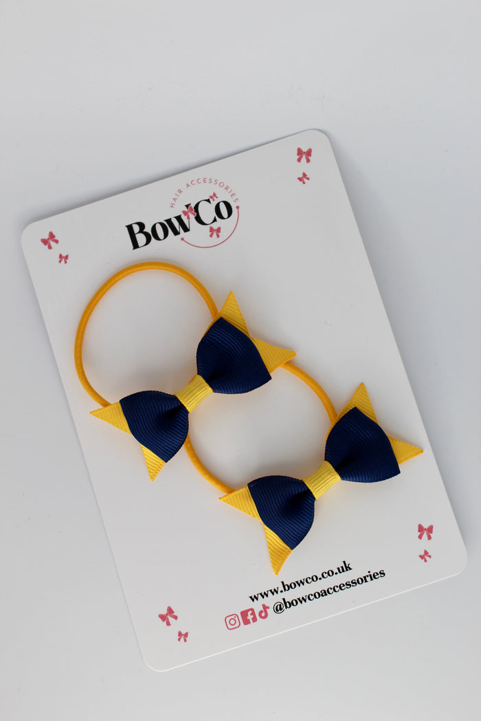 School Bows Navy and Yellow Gold - Layer Tail Bow Set - Elastic