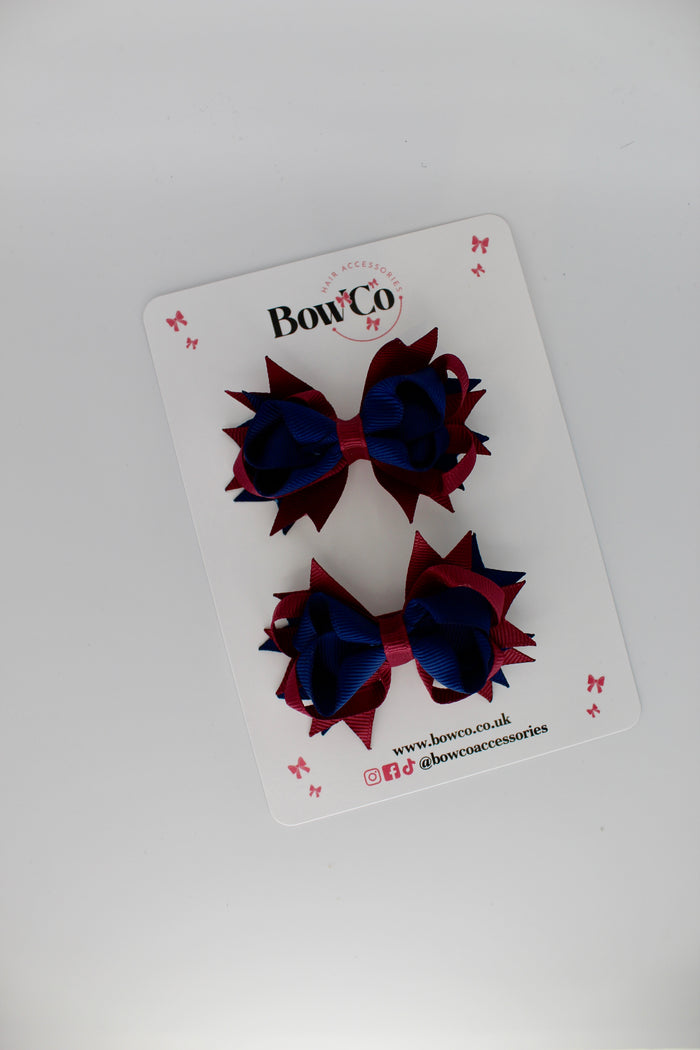 School Bows Navy Blue & Burgundy - Loopy Stacked Bow Set