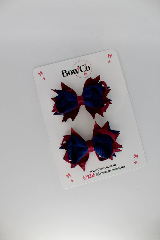 School Bows Navy Blue & Burgundy - Loopy Stacked Bow Set