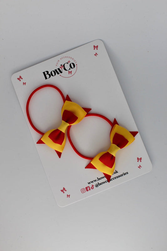 School Bows Red and Yellow Gold - Butterfly Bow Set - Elastic