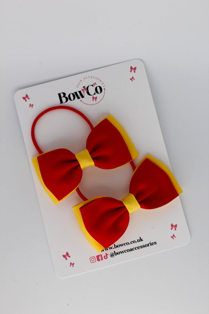 School Bows Red and Yellow Gold - Double Lapel Bow Set - Elastic