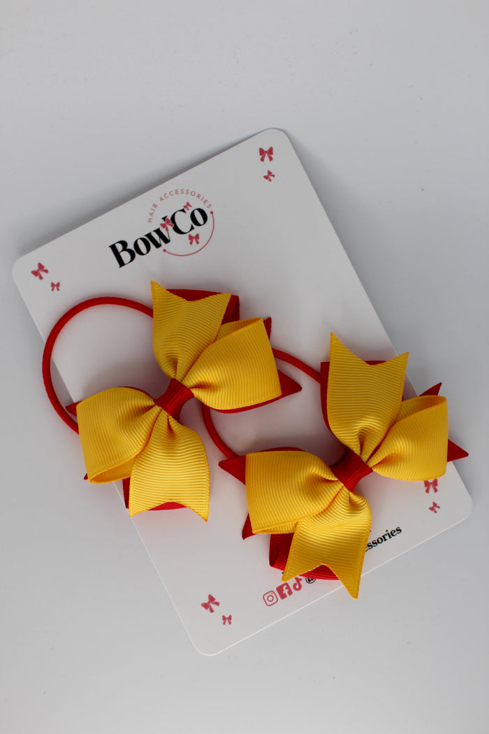 School Bows Red and Yellow Gold - Layer Tail Bow Set - Elastic