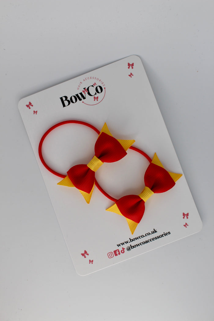 School Bows Red and Yellow Gold - Layer Tail Bow Set - Elastic