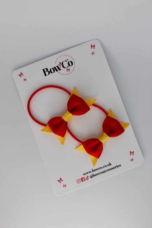 School Bows Red and Yellow Gold - Layer Tail Bow Set - Elastic