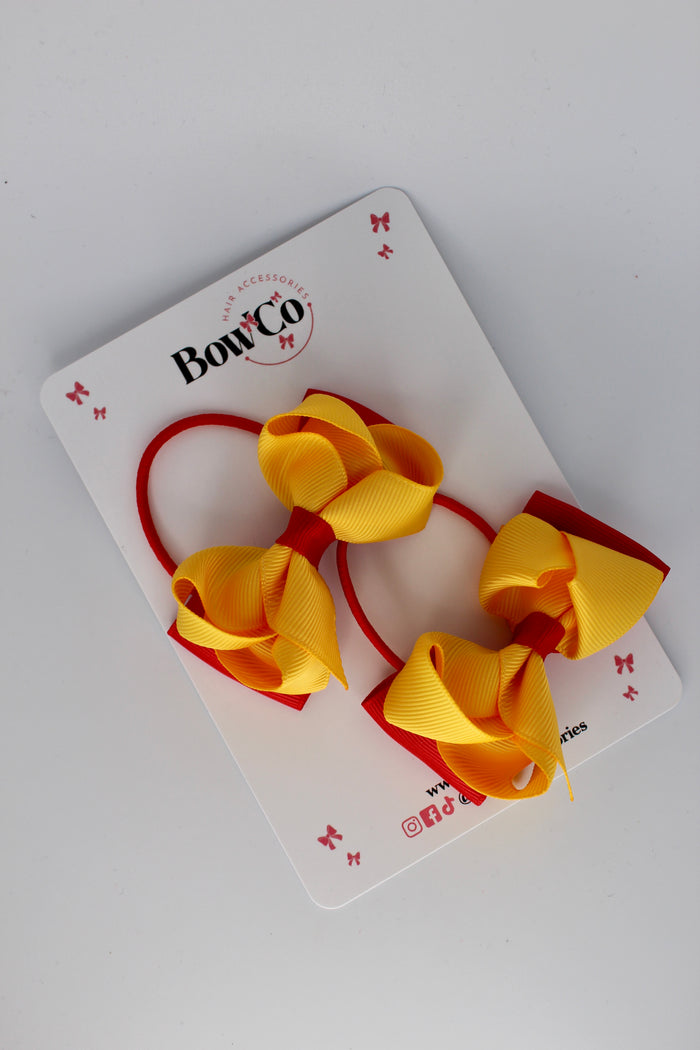 School Bows Red and Yellow Gold - Pleated Bow Set - Elastic