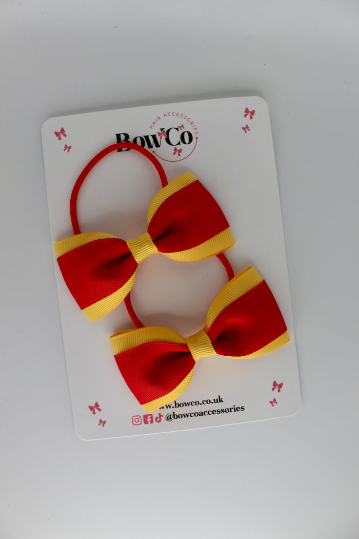 School Bows Red and Yellow Gold - Tuxedo Bow Set - Elastic