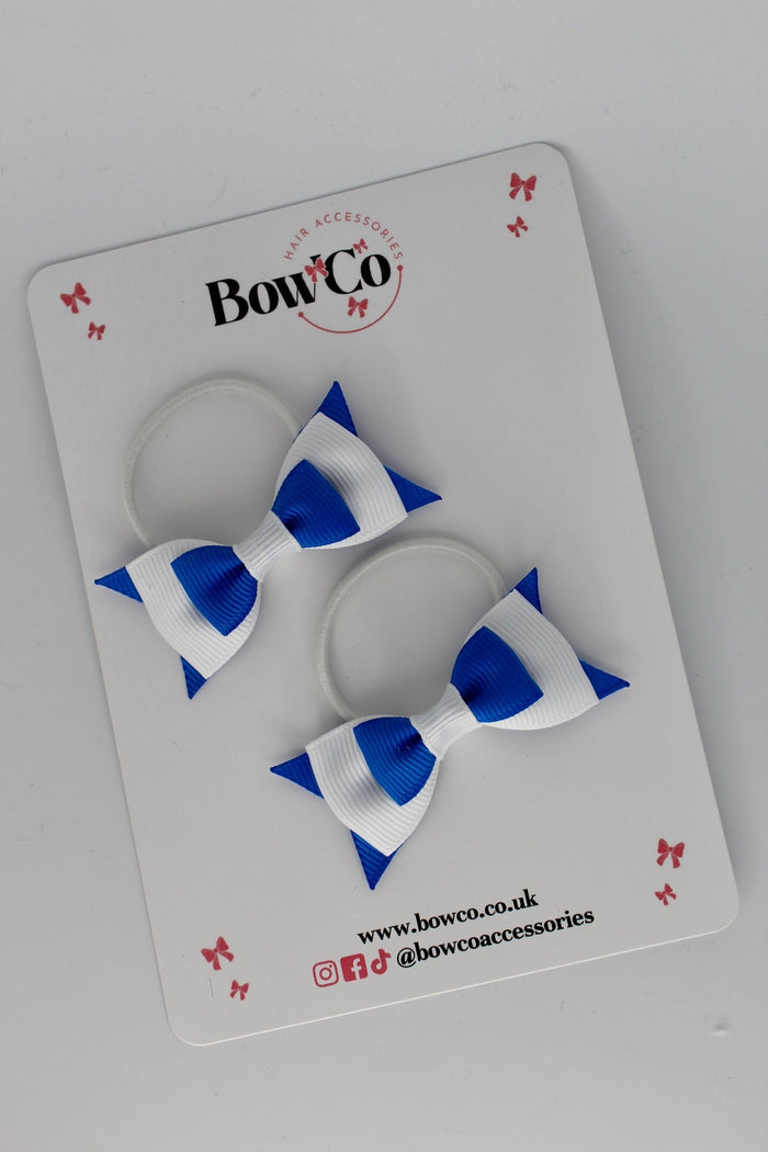 School Bows Royal Blue and White - Butterfly Bow Set - Elastic