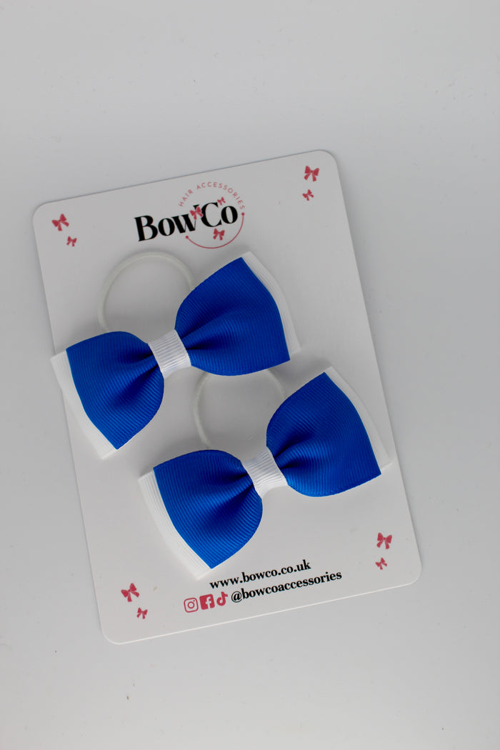 School Bows Royal Blue and White - Double Lapel Bow Set - Elastic