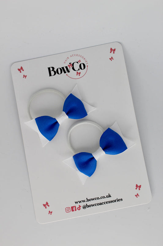 School Bows Royal Blue and White - Layer Tail Bow Set - Elastic