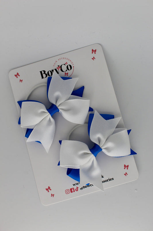 School Bows Royal Blue and White - Layer Tail Bow Set - Elastic