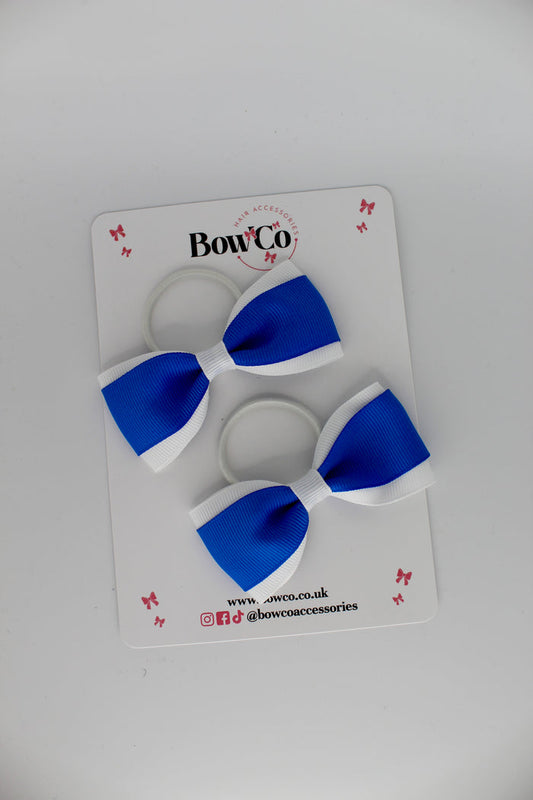 School Bows Royal Blue and White - Tuxedo Bow Set - Elastic