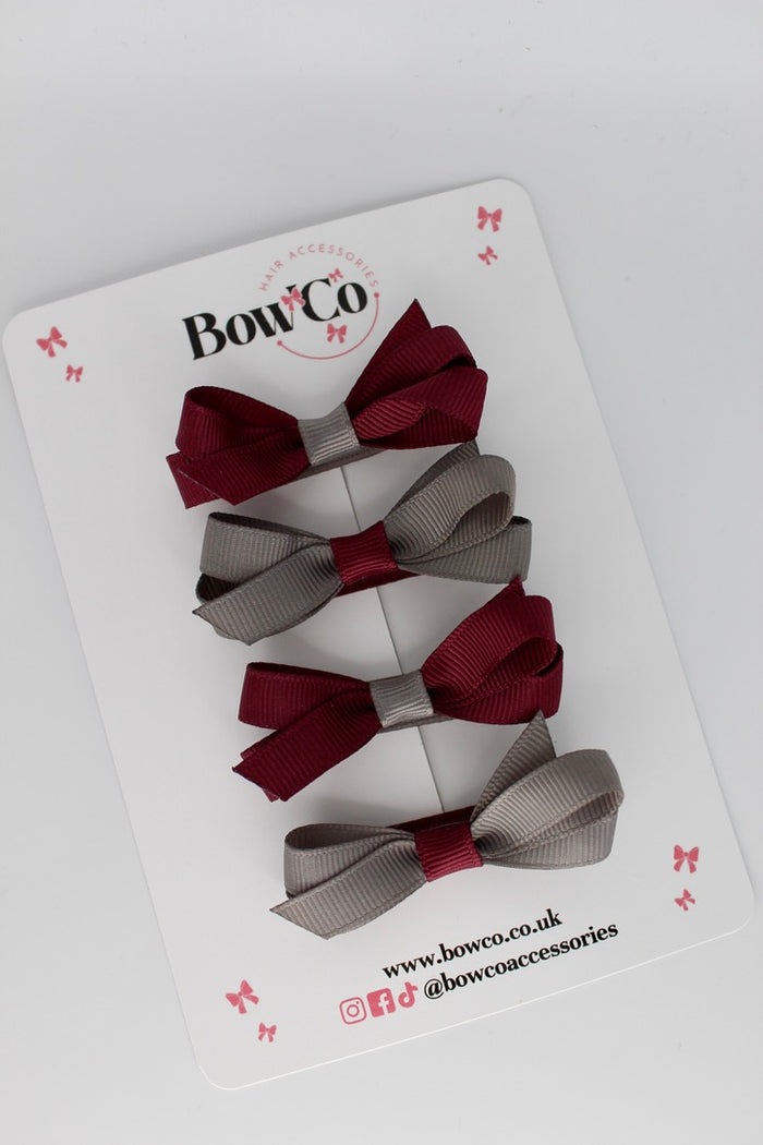 School Burgundy and Grey Ballerina Bows - Set of 4 - Clip