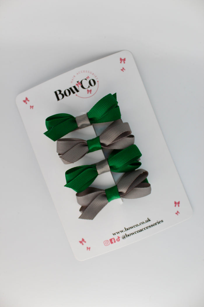 School Green and Grey Ballerina Bows - Set of 4 - Clip