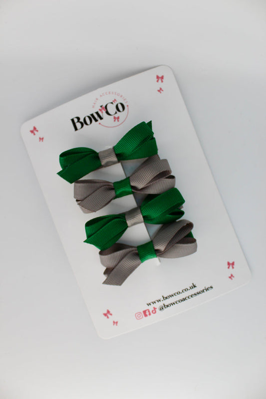 School Green and Grey Ballerina Bows - Set of 4 - Clip