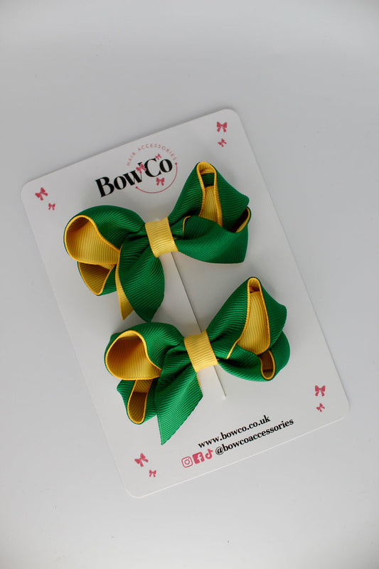School Green and Yellow Gold Loop Bow Set - Clip