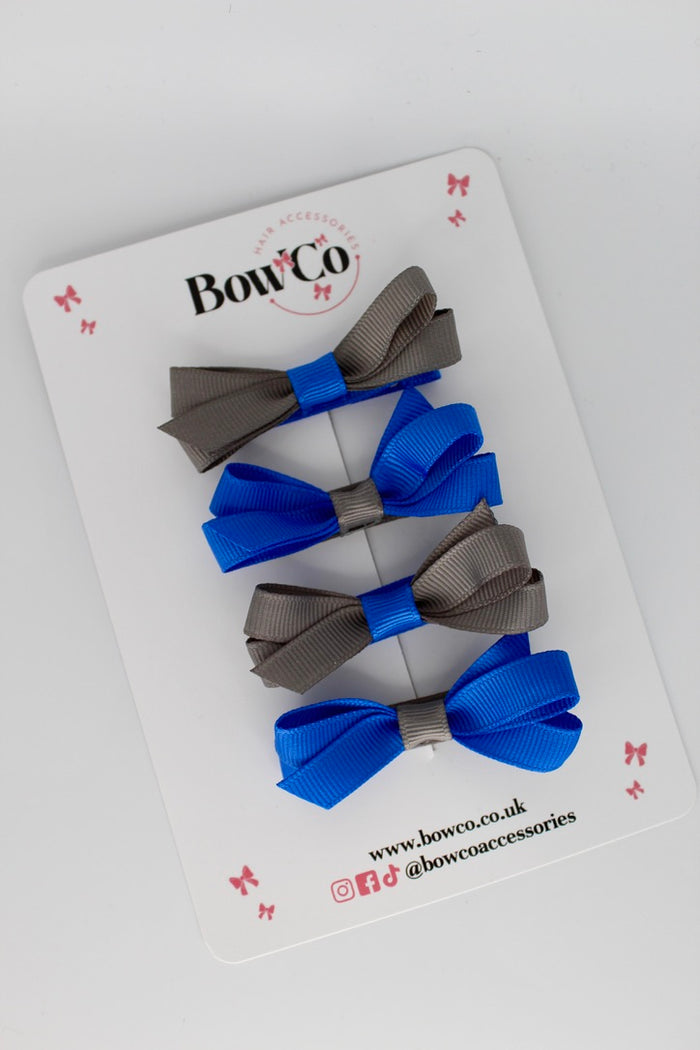School Royal Blue and Grey Ballerina Bows - Set of 4 - Clip