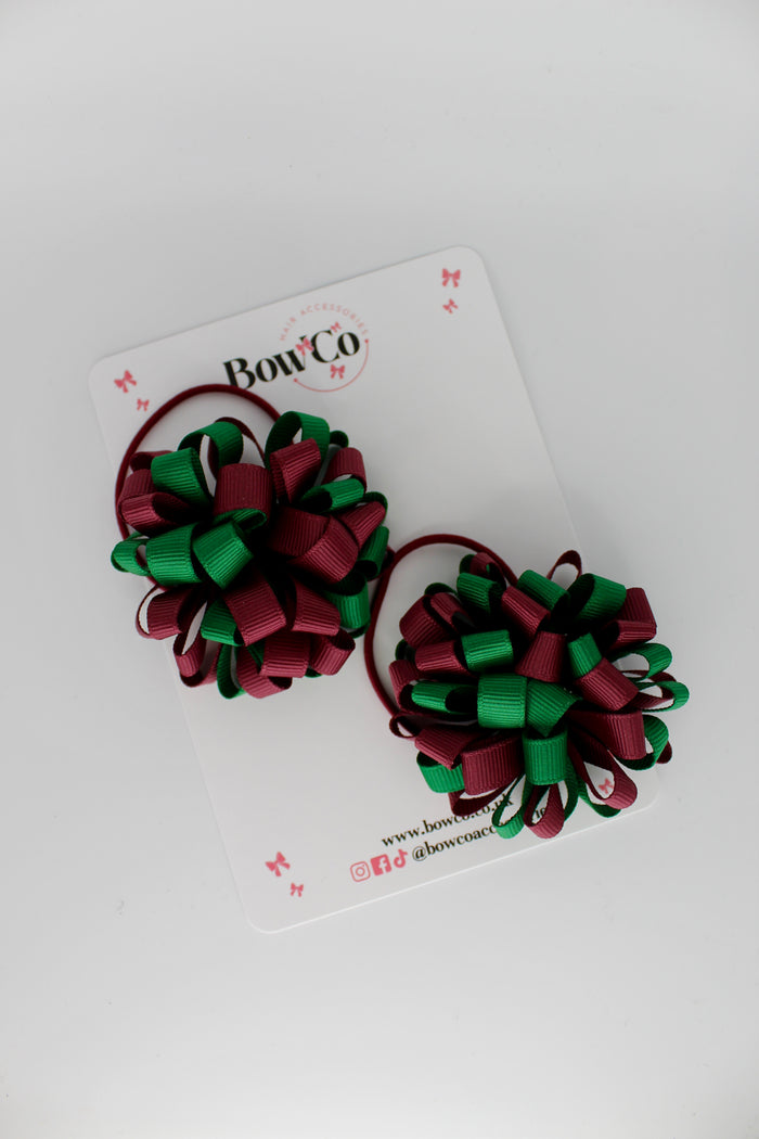 Schools Bows Forest Green and Burgundy - Pom Pom Bow Set
