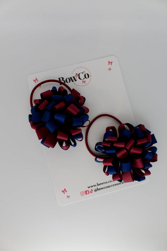Schools Bows Navy Blue & Burgundy - Pom Pom Bow Set