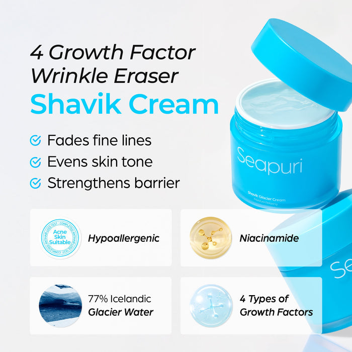 Seapuri Shavik Glacier Anti-Aging Cream | 4 Types of EGF + Niacinamide 70 ml