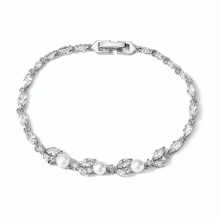 Pearl Wedding Jewelry - Pearl and Cubic Zirconia Bridal Bracelet - Available in Silver, Rose Gold and Yellow Gold