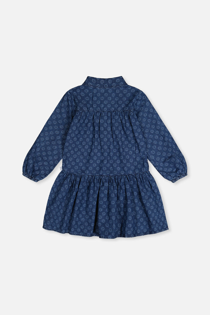 Shirt Dress Blue Smiley Print-4