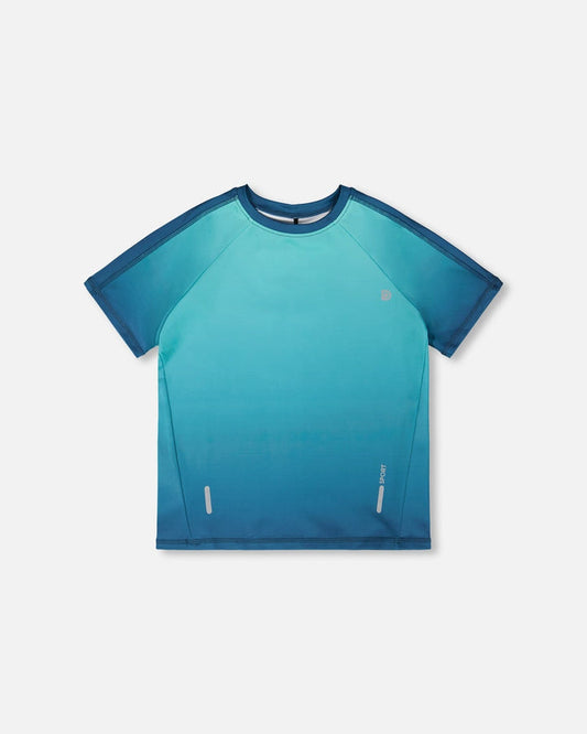 Short Sleeve Athletic Top In Recycled Polyester Teal Gradient-0