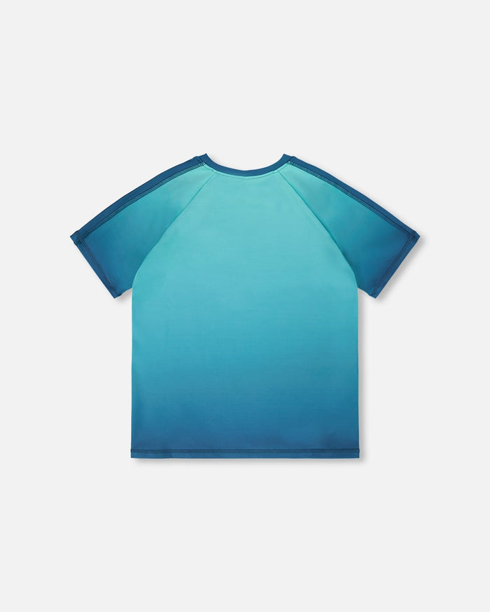 Short Sleeve Athletic Top In Recycled Polyester Teal Gradient-1