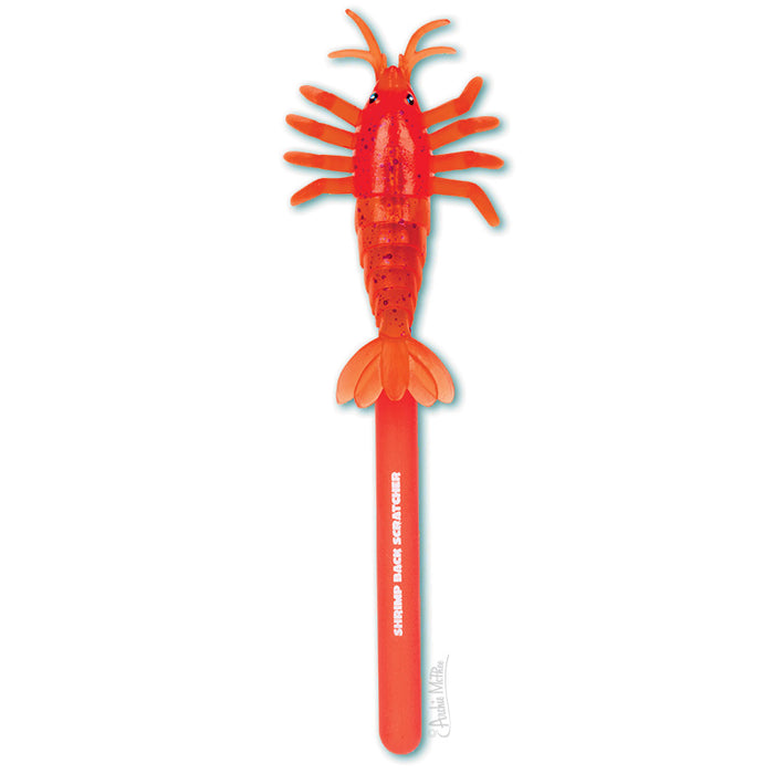 Add quirky charm to your workspace with the Shrimp Back Scratcher—a red novelty desk accessory featuring a shrimp-shaped topper and “SHRIMP RACE CONTESTER” printed on the barrel.