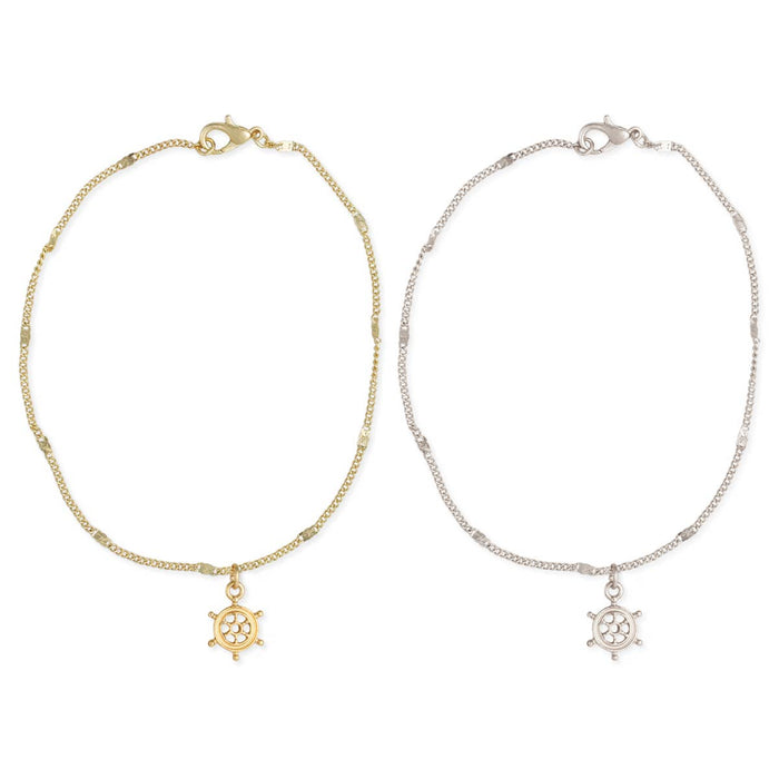 Smooth Sailing Ship Wheel Charm Anklet