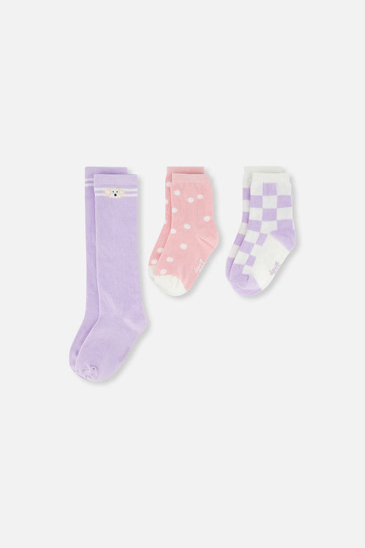 Socks (3 Pairs) Lavender, Pink, And White-0