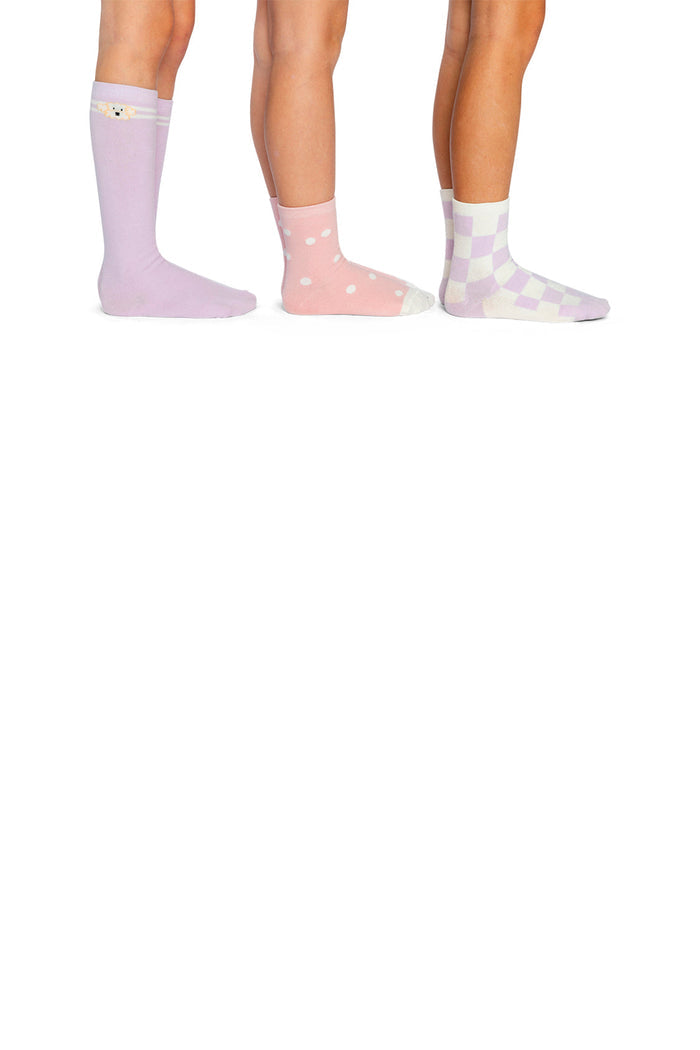 Socks (3 Pairs) Lavender, Pink, And White-1