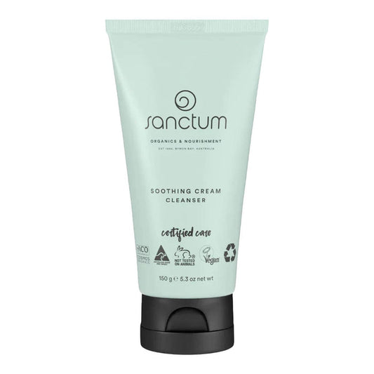 Sanctum Soothing Cream Cleanser tube on a white background.