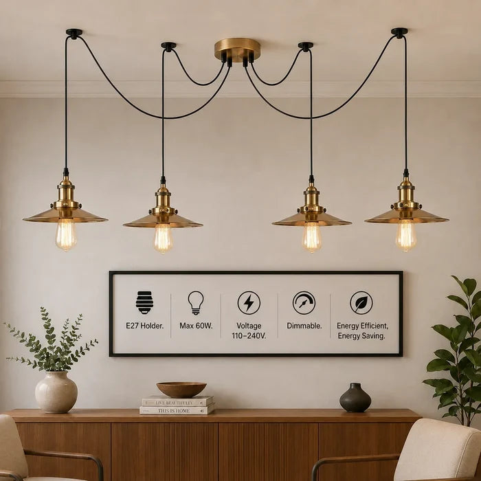SPIDERWEB Four Light Industrial Multi Pendant Light ~6861