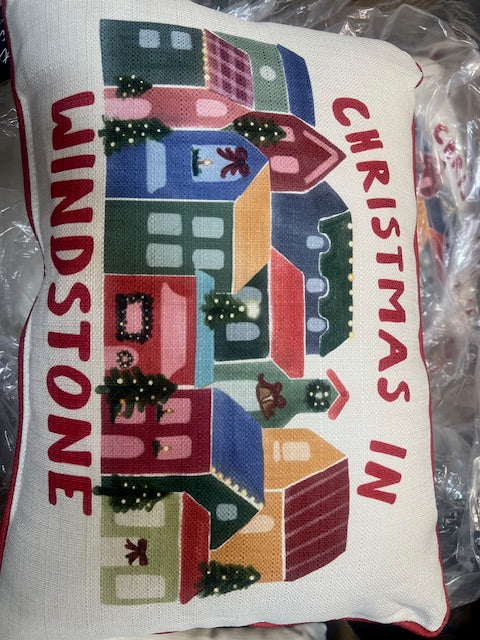 Stacked Hometown Christmas Pillow Windstone