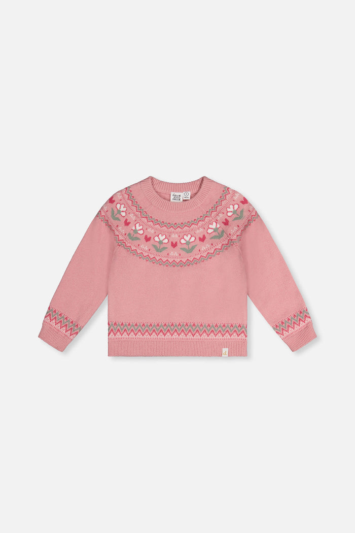 Sweater With Flower Jacquard Pale Dusty Pink-0