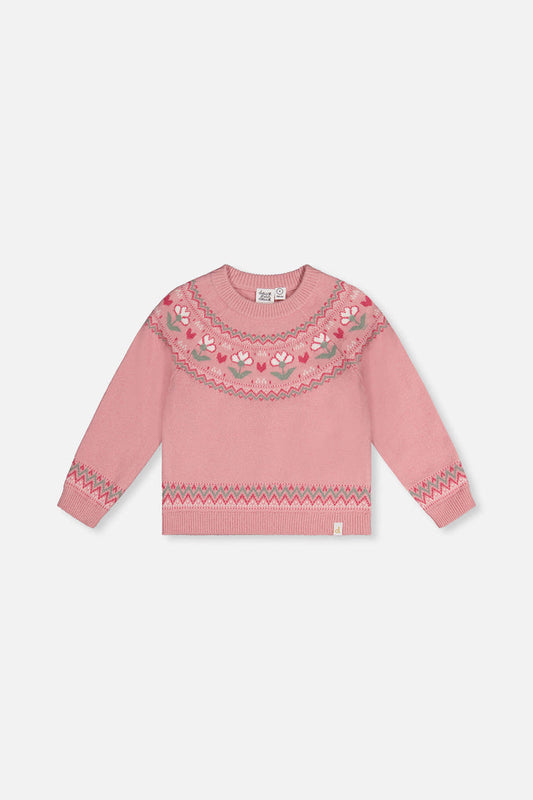 Sweater With Flower Jacquard Pale Dusty Pink-0