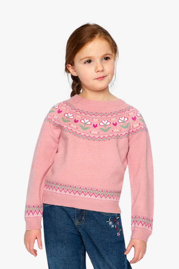 Sweater With Flower Jacquard Pale Dusty Pink-1