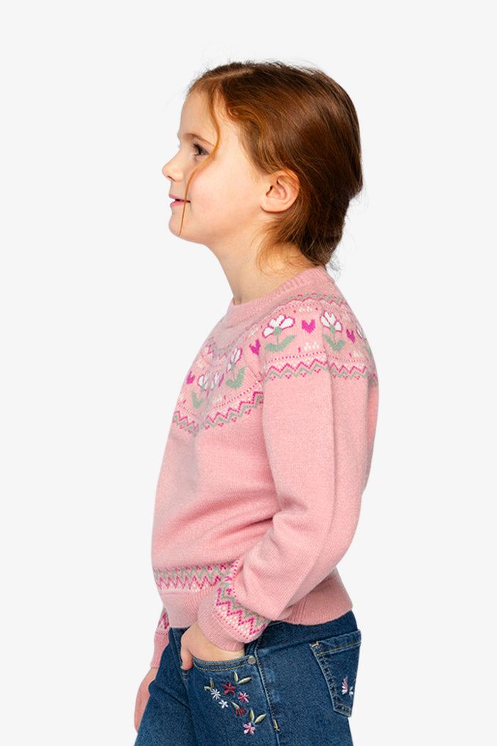 Sweater With Flower Jacquard Pale Dusty Pink-2