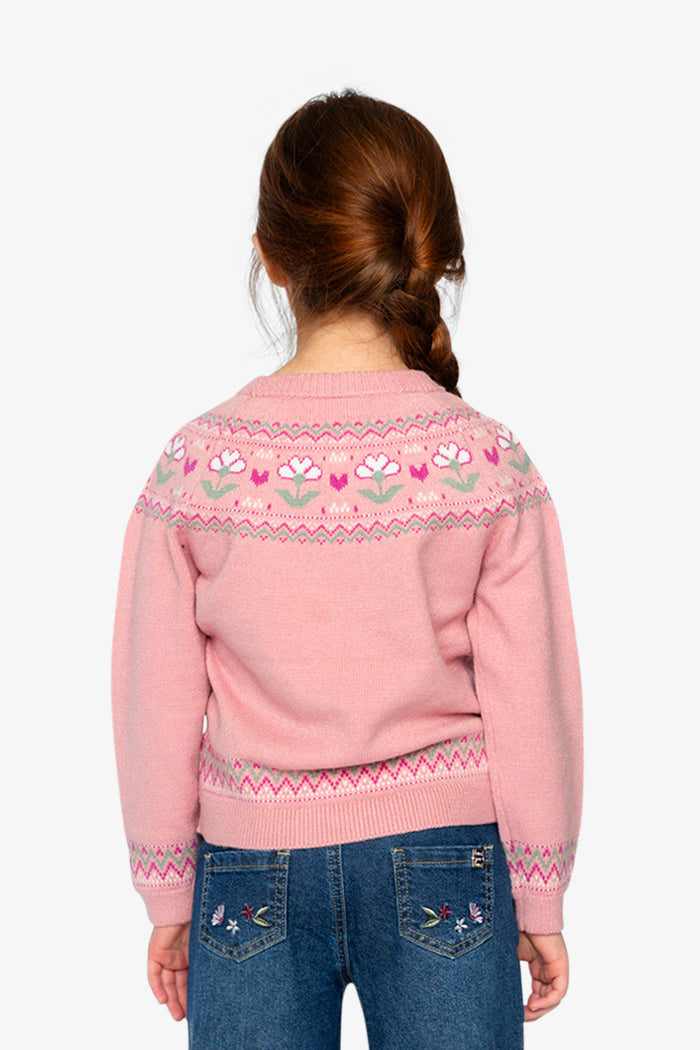 Sweater With Flower Jacquard Pale Dusty Pink-3